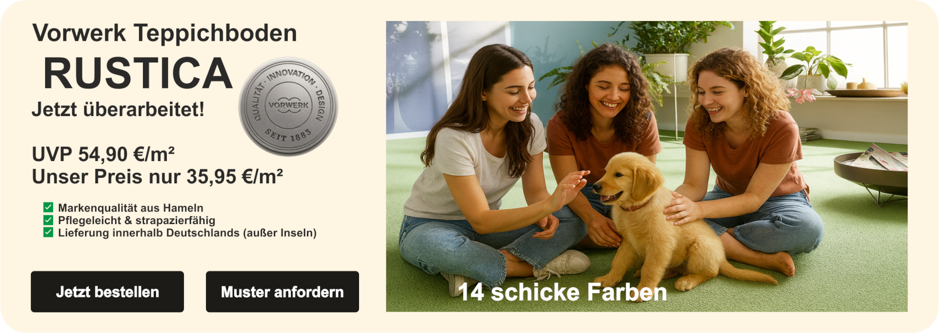 „Kategoriebild Vorwerk Rustica Teppichboden ab 5 m² – 600×400 px, Querformat“